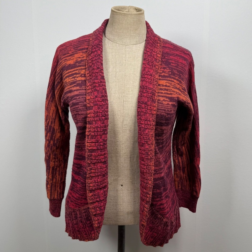 Amber Sun XS Ombre Knit Open‎ Cardigan Sweater Maroon Boho Indie Artsy Feminine
